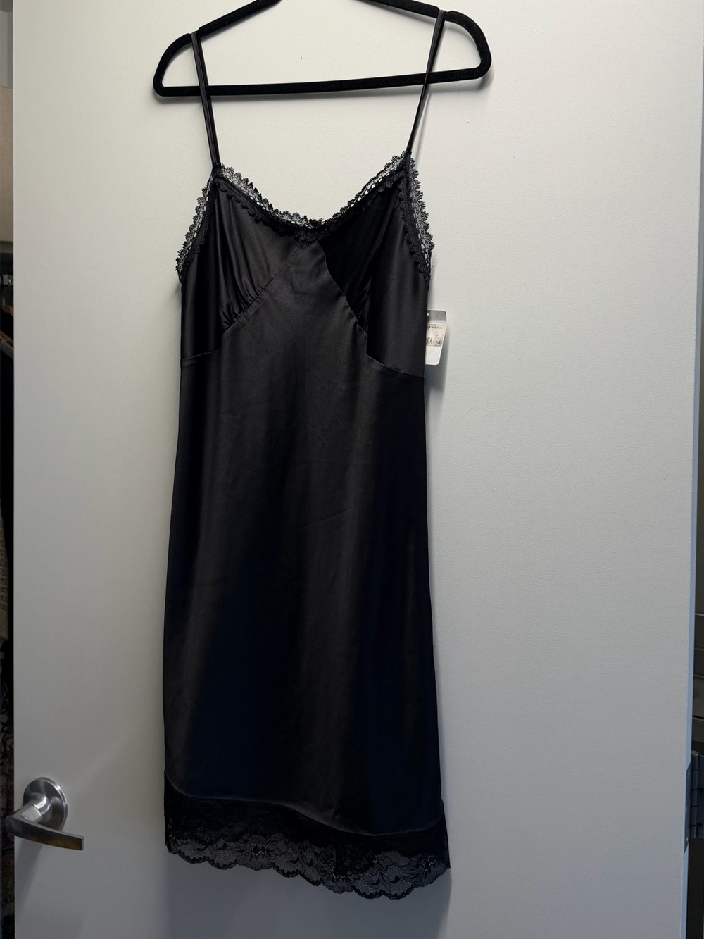Steve Madden Black Satin Lace Trim Slip Dress Size M